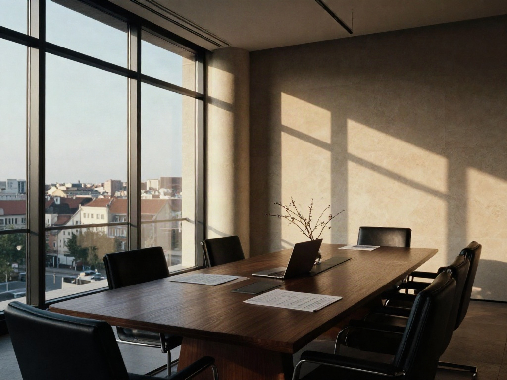Warm afternoon light across a contemporary boardroom, a setting for focused strategic thinking